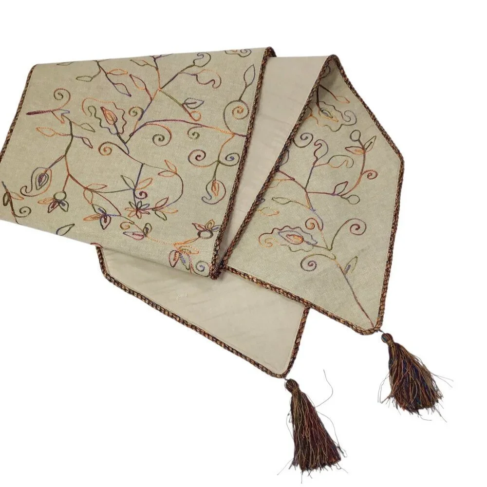 Pier One Imports Table Runner Spanish Floral 14 x 72 Embroidered Tassels